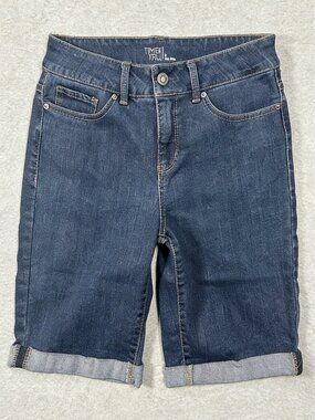 Time and Tru Mid Rise Cuffed Hem Women's Size 6 Blue Dark Wash Denim Shorts
